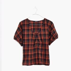 Madewell Gathered Plaid V Neck Top